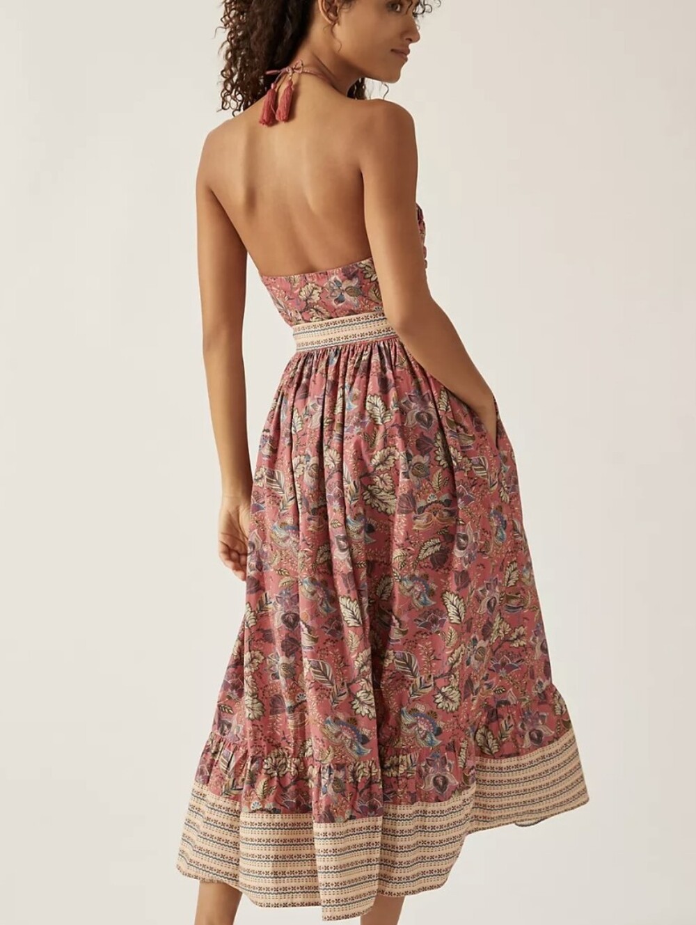 Anthropologie Let Me Be Boho Floral Belted Halter Cotton Maxi Dress, XXS - Picture 2 of 16